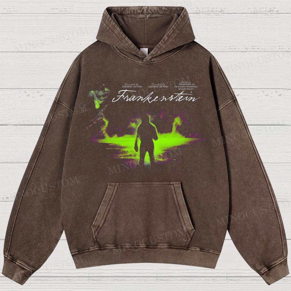 Frankenstein (Guillermo del Toro’s Version) Gothic Horror Retro Art Graphic Washed Hoodies 