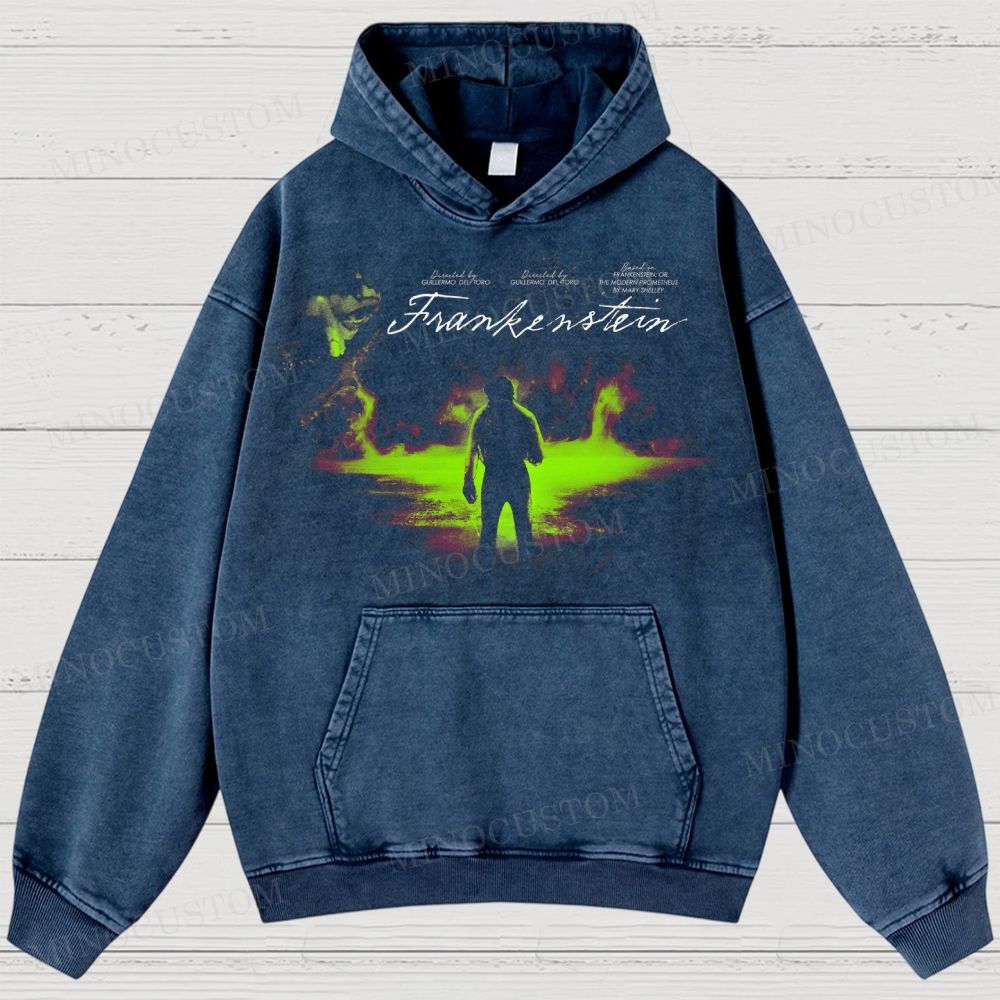 Frankenstein (Guillermo del Toro’s Version) Gothic Horror Retro Art Graphic Washed Hoodies 