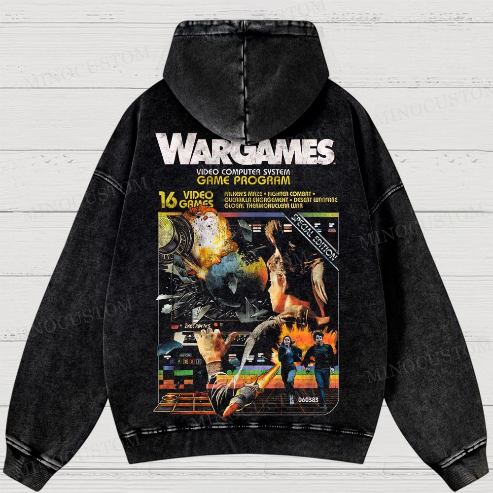 WarGames Sci-Fi Thriller Retro Collage Graphic Washed Hoodies