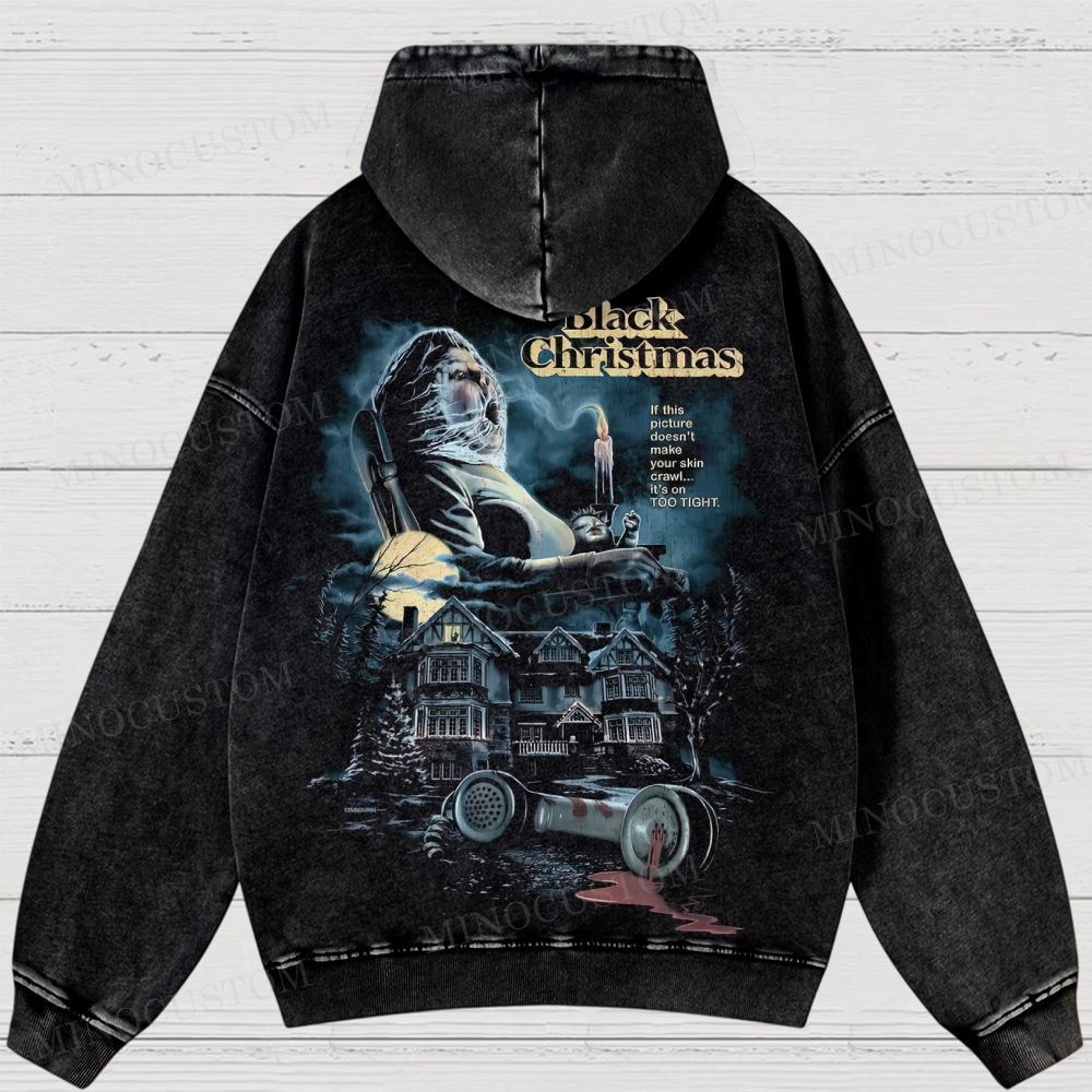 Black Christmas Holiday Slasher Retro Poster Graphic Washed Hoodies
