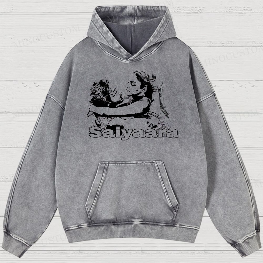 Saiyaara Romantic Drama Retro Art Graphic  Washed Hoodies