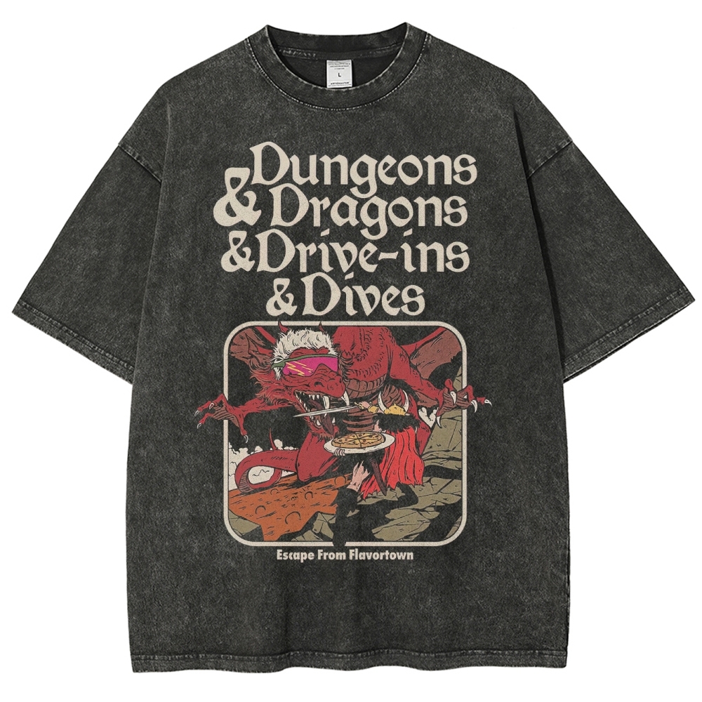 Dungeon Dragon Dive ins and Dives Washed T-Shirt 