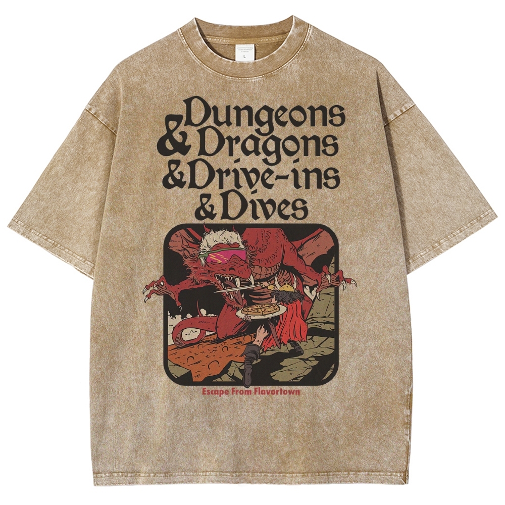 Dungeon Dragon Dive ins and Dives Washed T-Shirt 