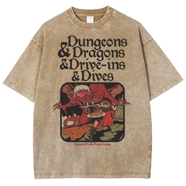 Dungeon Dragon Dive ins and Dives Washed T-Shirt 