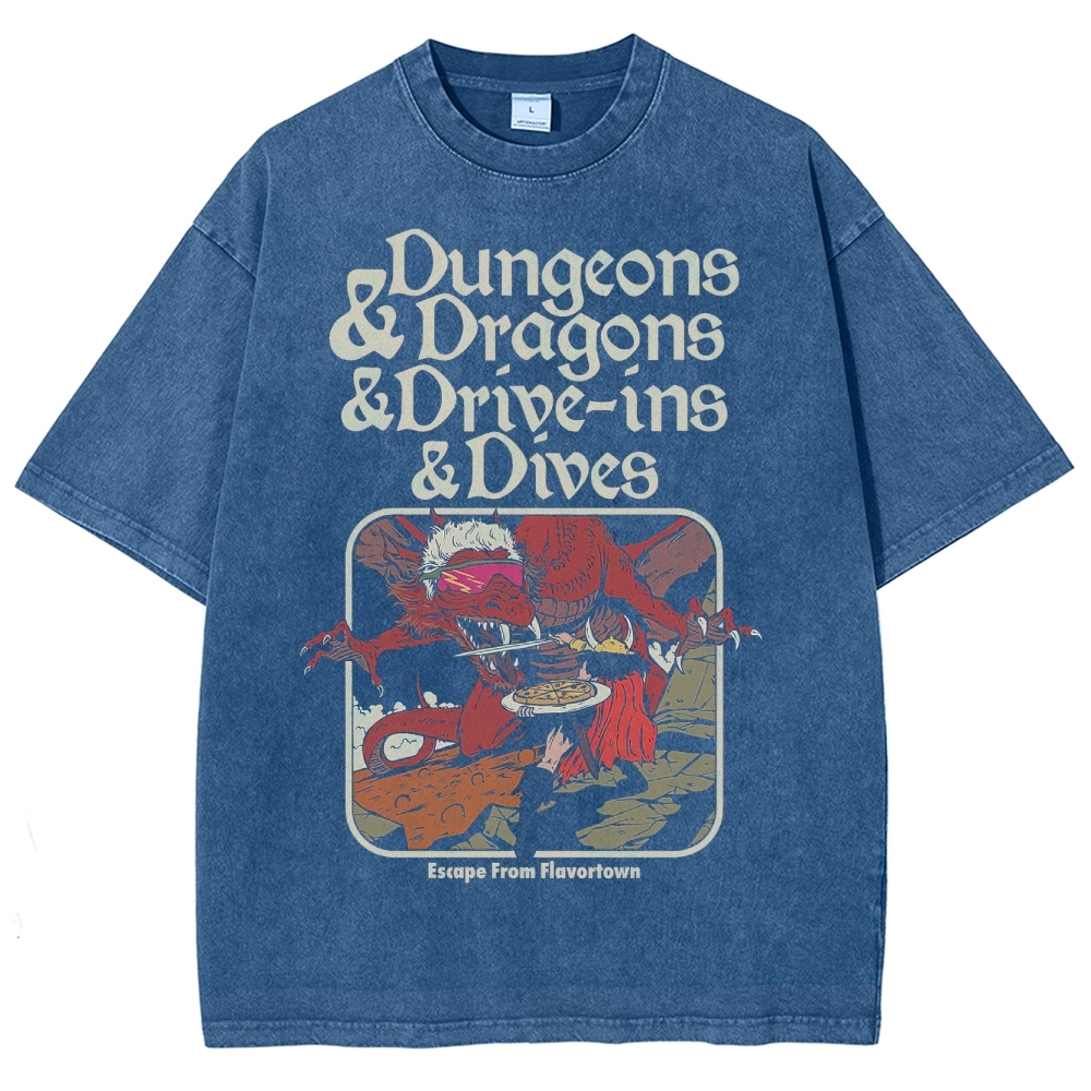 Dungeon Dragon Dive ins and Dives Washed T-Shirt 