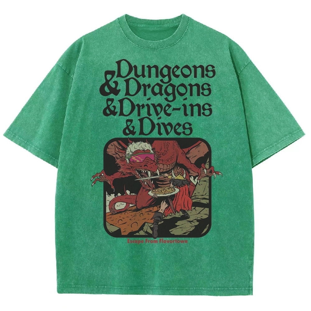 Dungeon Dragon Dive ins and Dives Washed T-Shirt 