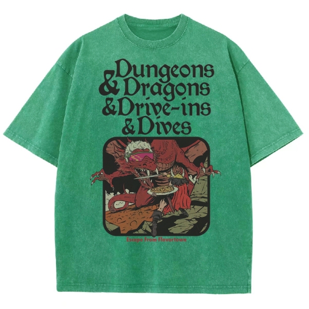 Dungeon Dragon Dive ins and Dives Washed T-Shirt 