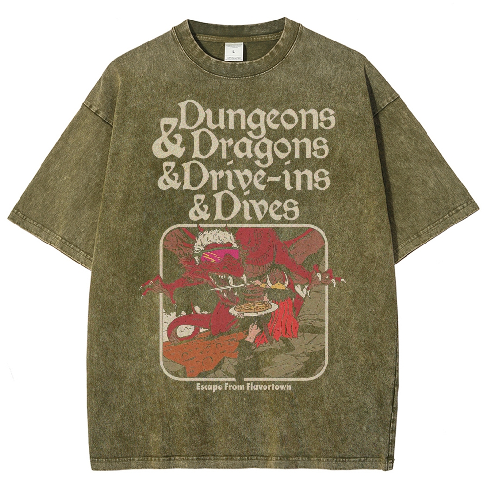 Dungeon Dragon Dive ins and Dives Washed T-Shirt 