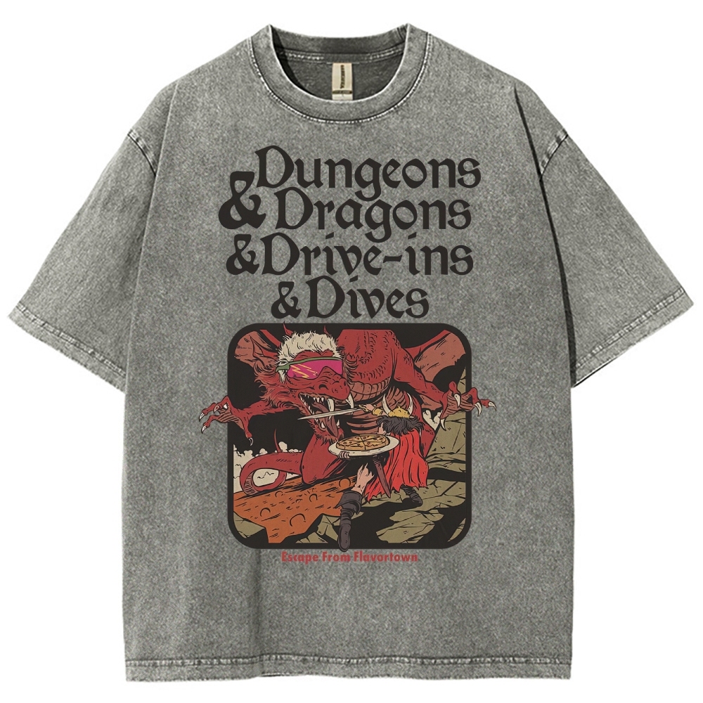 Dungeon Dragon Dive ins and Dives Washed T-Shirt 
