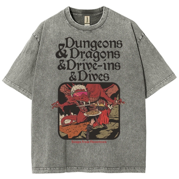 Dungeon Dragon Dive ins and Dives Washed T-Shirt 