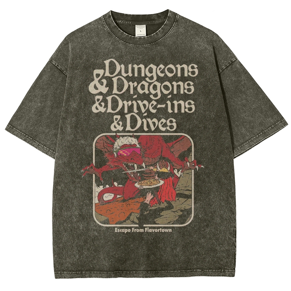 Dungeon Dragon Dive ins and Dives Washed T-Shirt 