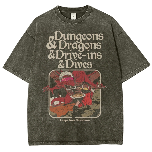 Dungeon Dragon Dive ins and Dives Washed T-Shirt 