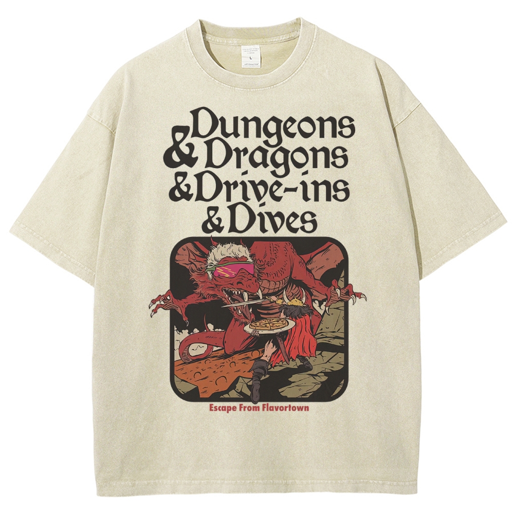 Dungeon Dragon Dive ins and Dives Washed T-Shirt 