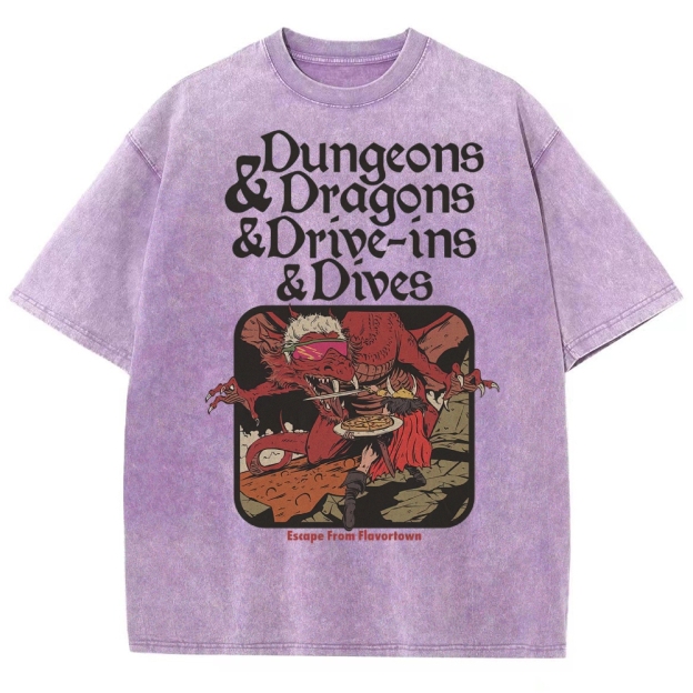 Dungeon Dragon Dive ins and Dives Washed T-Shirt 