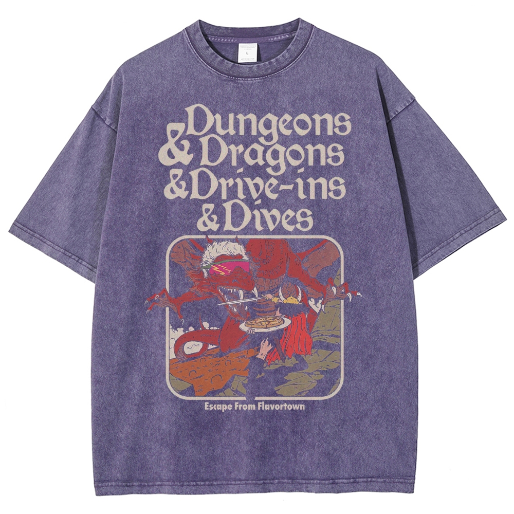 Dungeon Dragon Dive ins and Dives Washed T-Shirt 