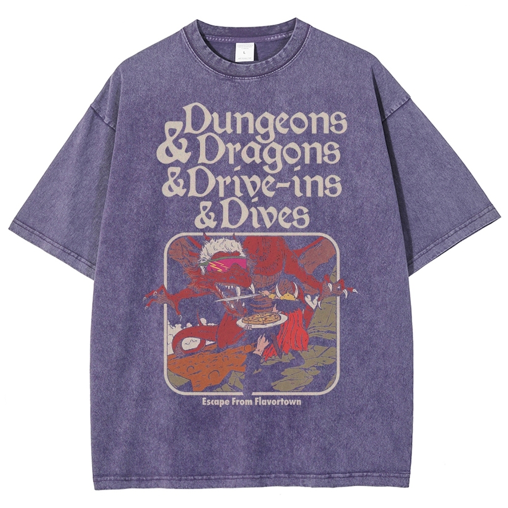 Dungeon Dragon Dive ins and Dives Washed T-Shirt 