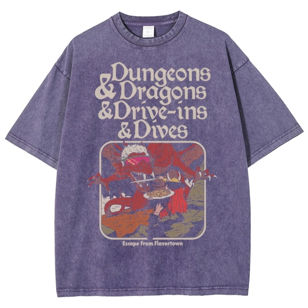 Dungeon Dragon Dive ins and Dives Washed T-Shirt 