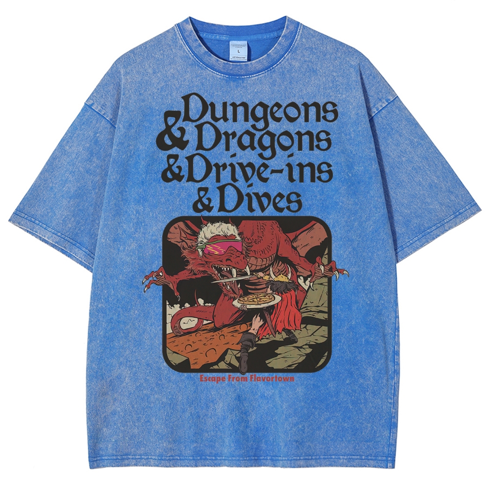 Dungeon Dragon Dive ins and Dives Washed T-Shirt 