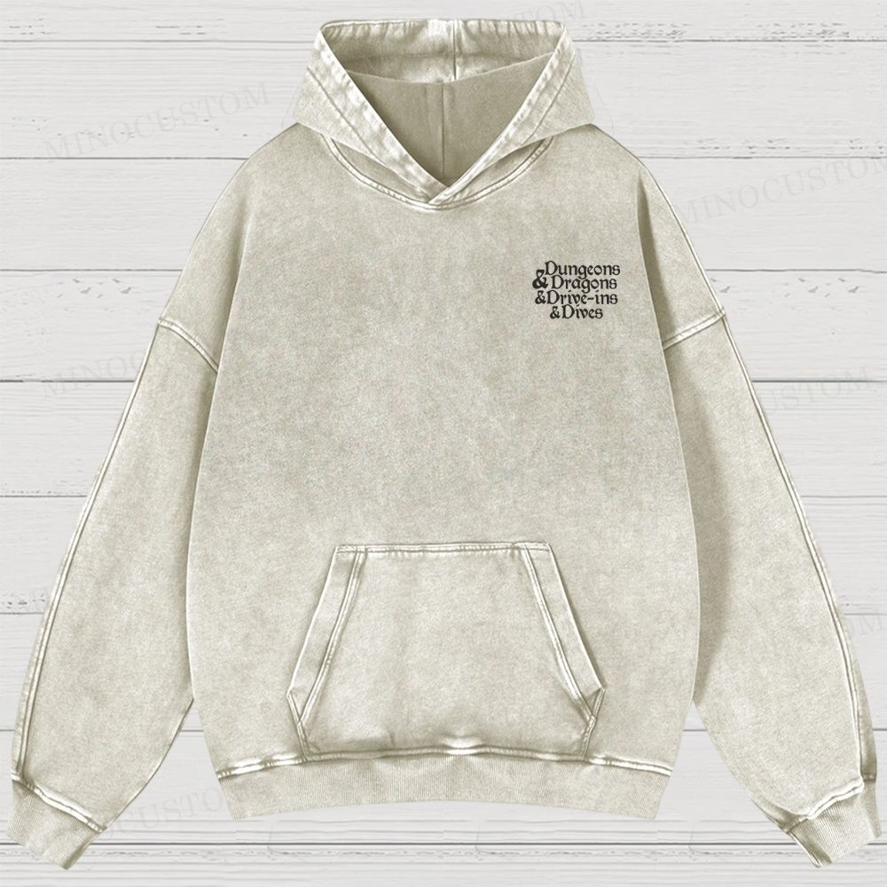 Dungeon Dragon Dive ins and Dives Washed Hoodies 