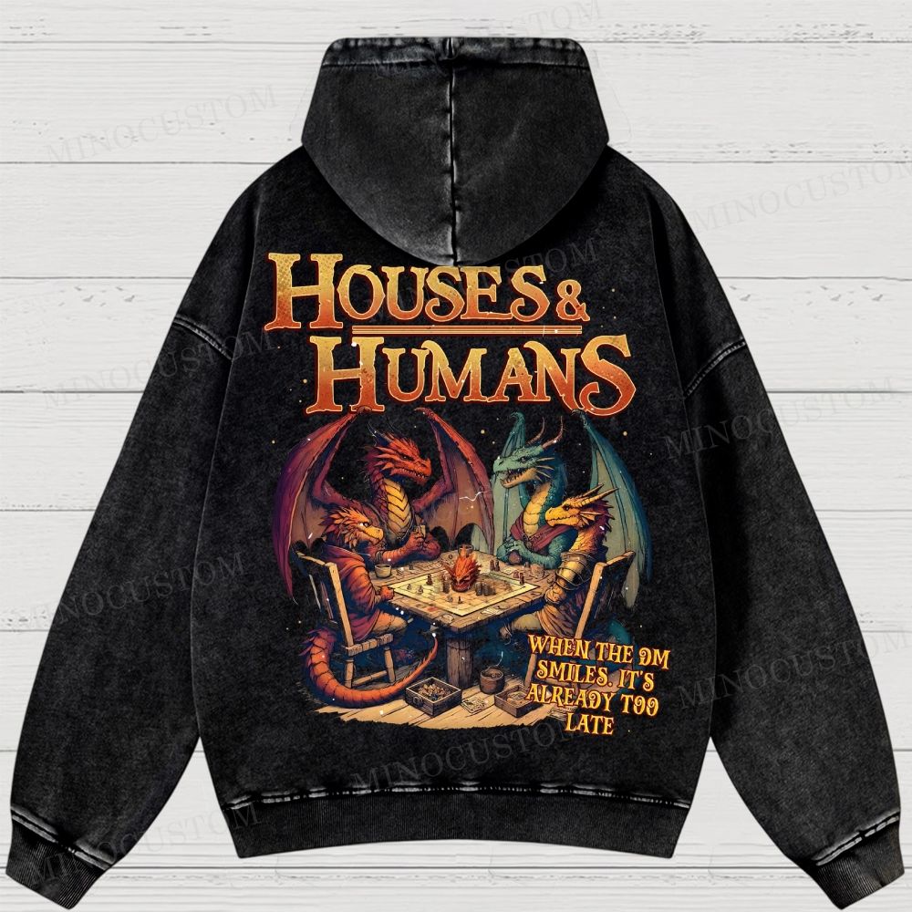 Retro Oversized Houses Humans Washed Hoodies