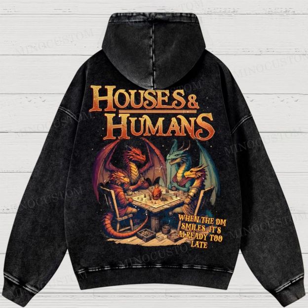 Retro Oversized Houses Humans Washed Hoodies