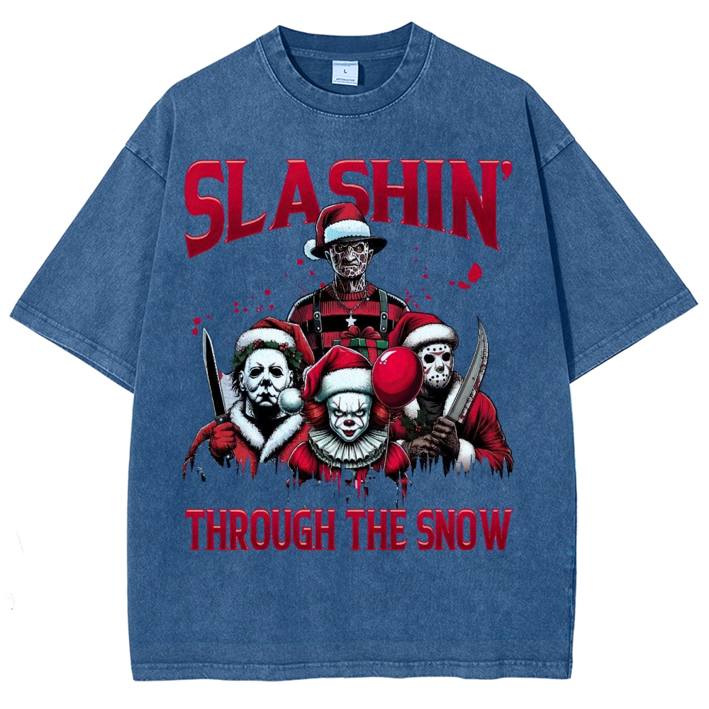 Horror Characters Christmas  Washed T-Shirt 