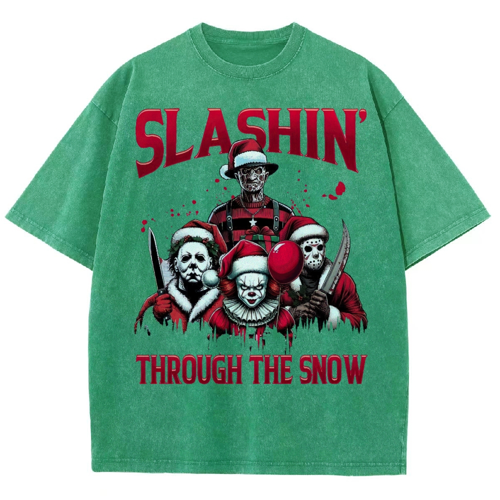 Horror Characters Christmas  Washed T-Shirt 