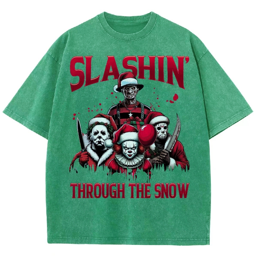 Horror Characters Christmas  Washed T-Shirt 