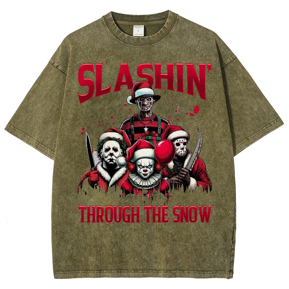 Horror Characters Christmas  Washed T-Shirt 