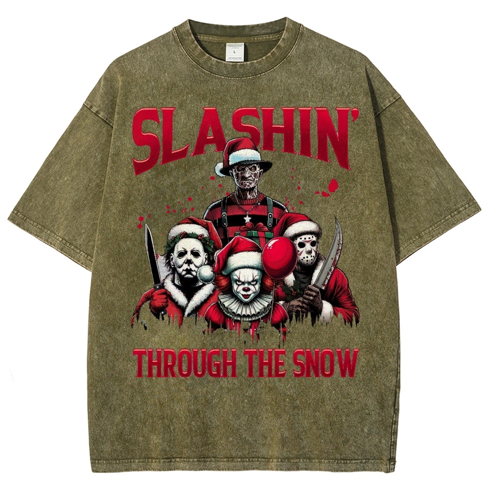 Horror Characters Christmas  Washed T-Shirt 