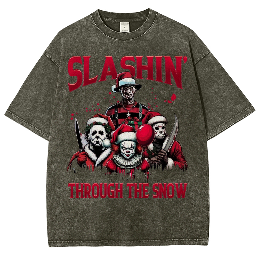 Horror Characters Christmas  Washed T-Shirt 