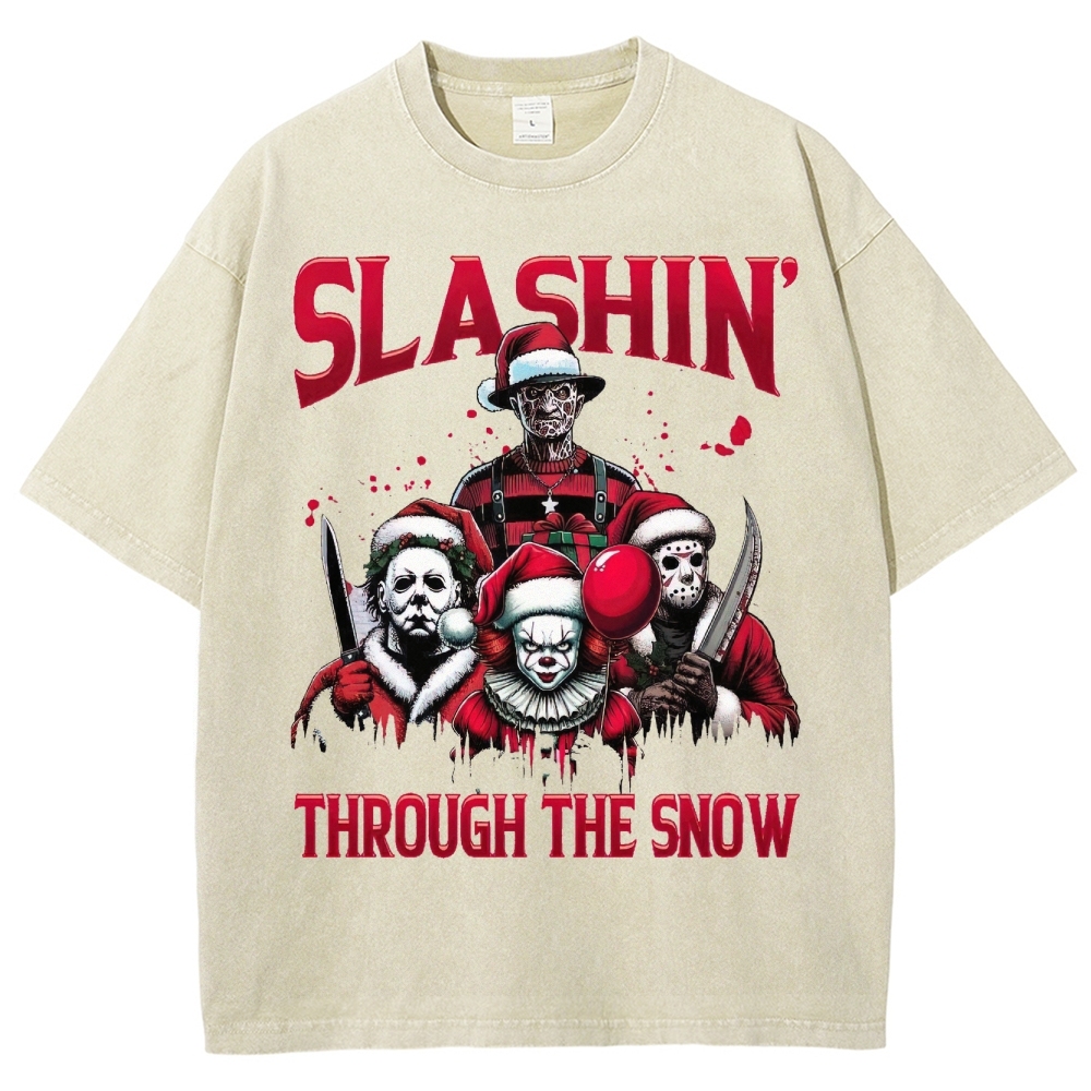 Horror Characters Christmas  Washed T-Shirt 