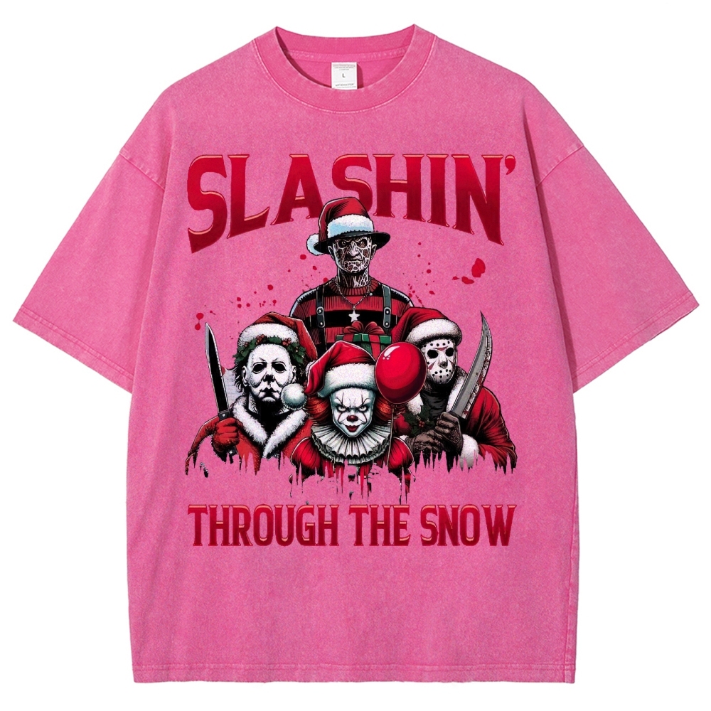 Horror Characters Christmas  Washed T-Shirt 