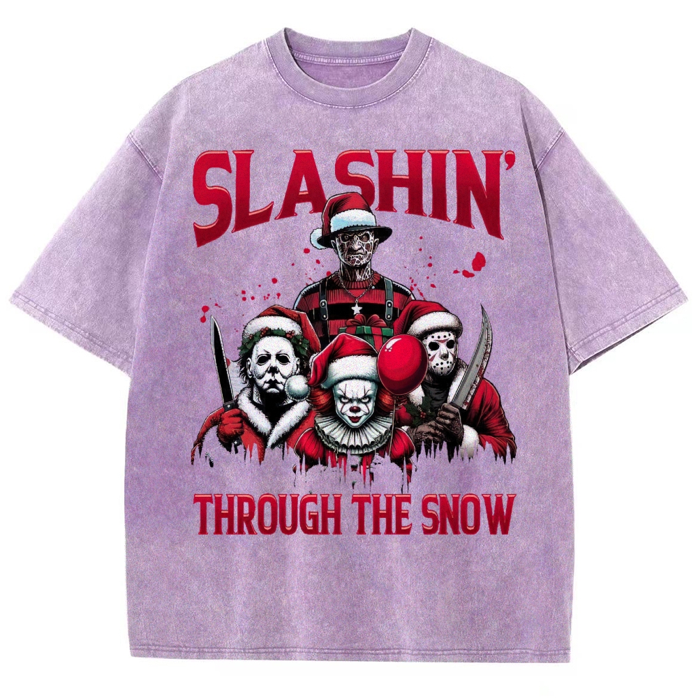 Horror Characters Christmas  Washed T-Shirt 