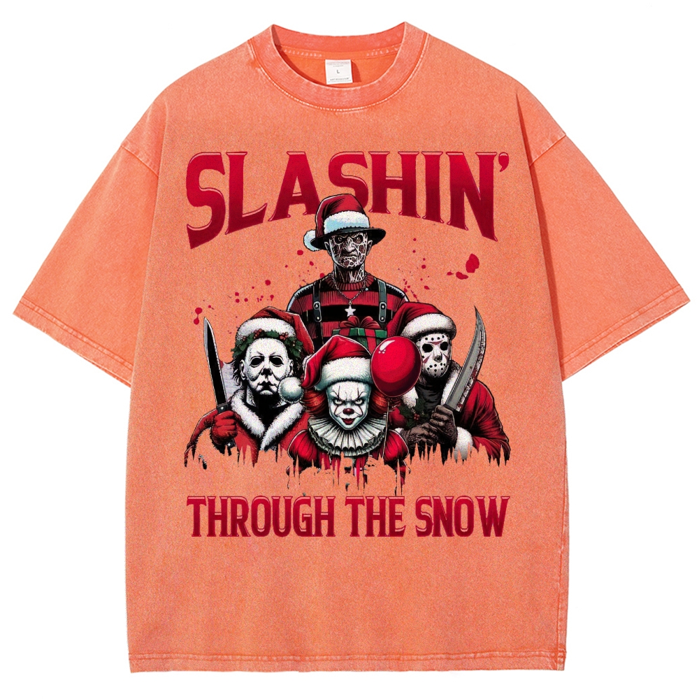 Horror Characters Christmas  Washed T-Shirt 
