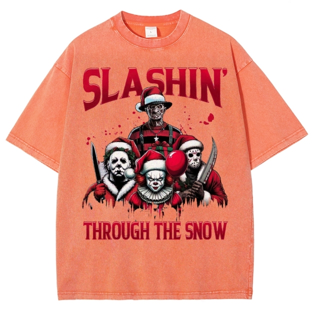 Horror Characters Christmas  Washed T-Shirt 