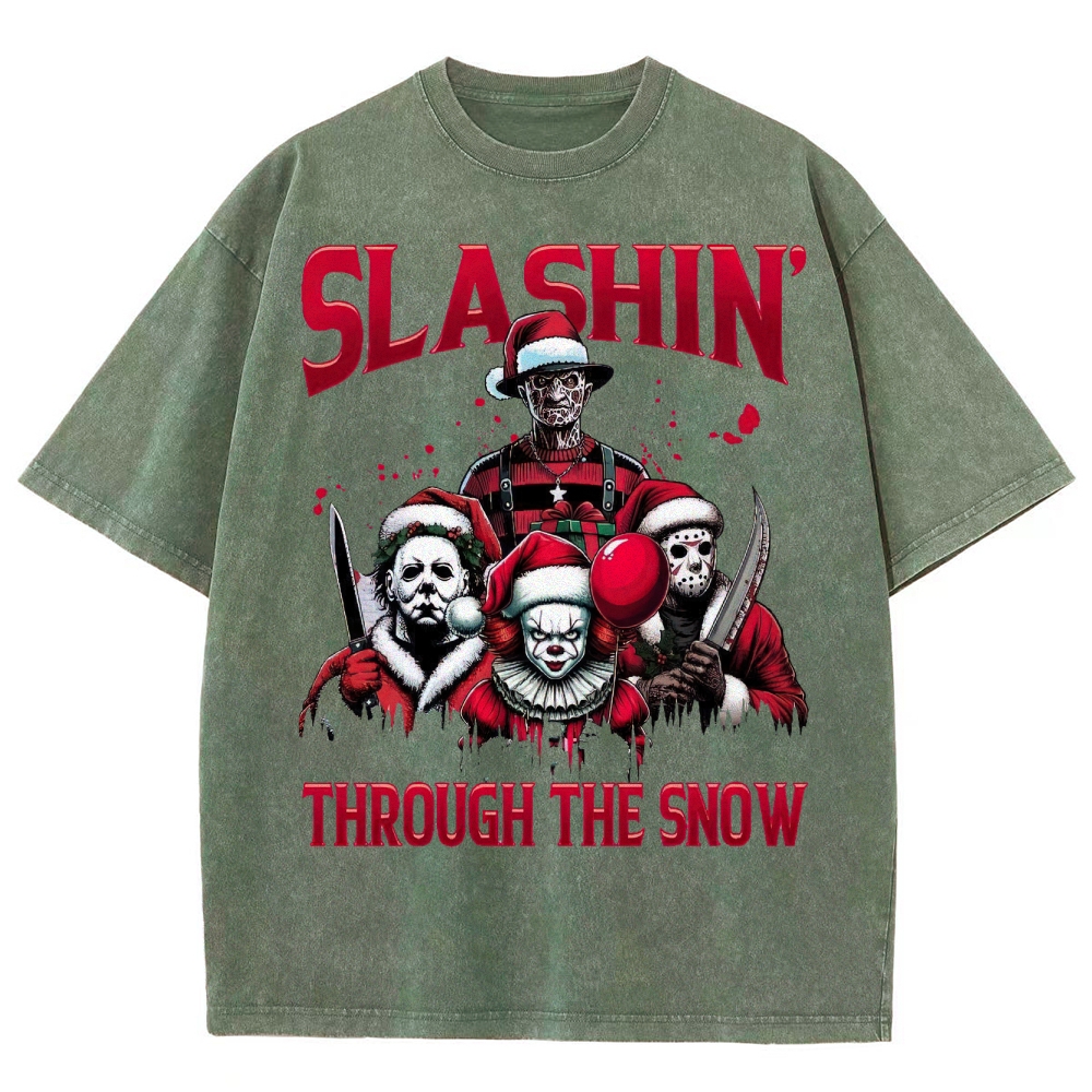 Horror Characters Christmas  Washed T-Shirt 