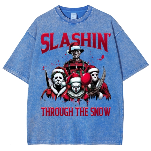 Horror Characters Christmas  Washed T-Shirt 