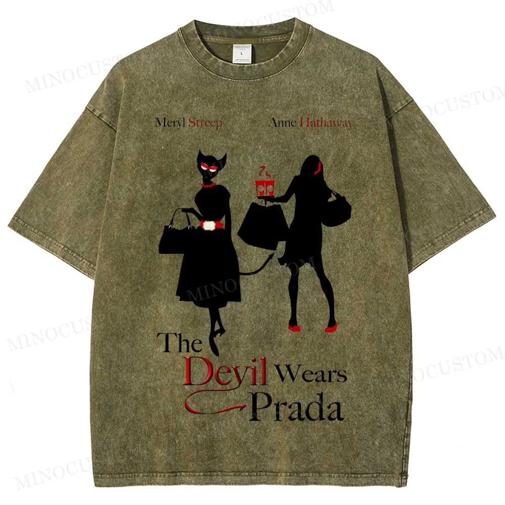 The Devil Wears Prada Fashion Comedy Retro Silhouette Graphic Washed T-Shirt