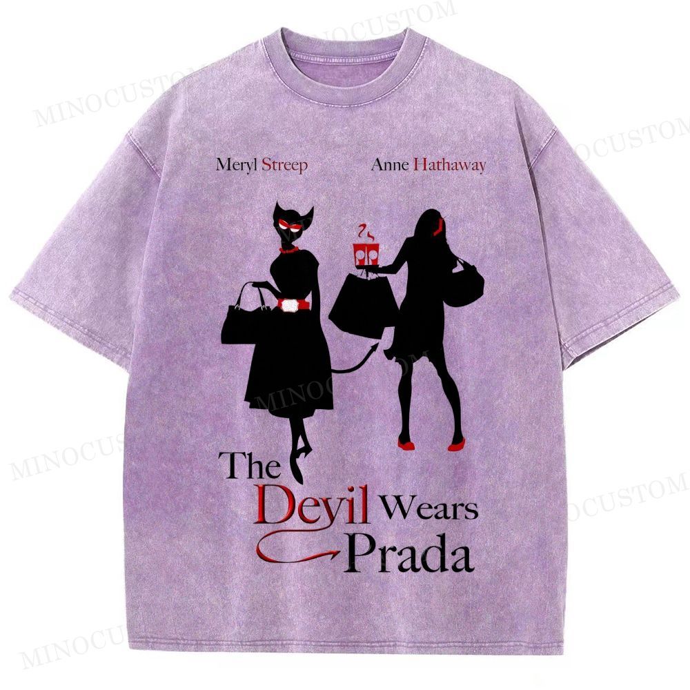 The Devil Wears Prada Fashion Comedy Retro Silhouette Graphic Washed T-Shirt