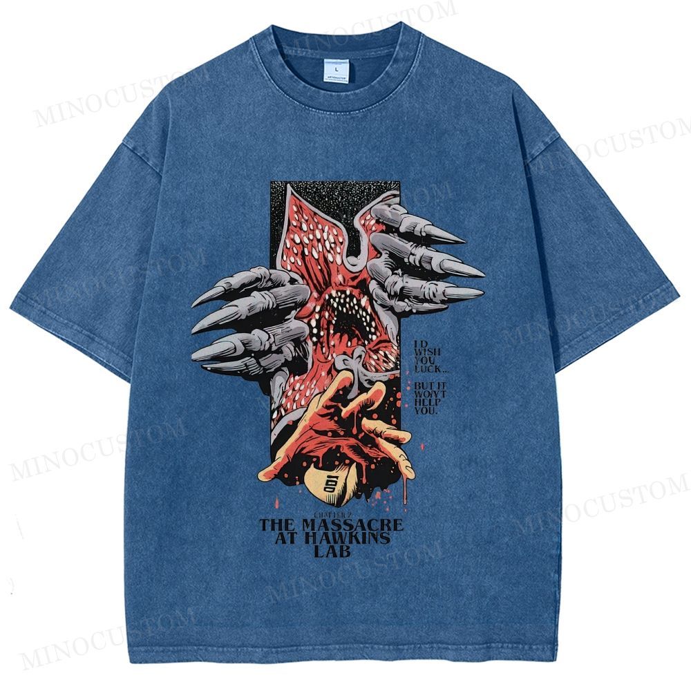 Stranger Things: The Massacre at Hawkins Lab Sci-Fi Horror Retro Art Graphic Washed T-Shirt