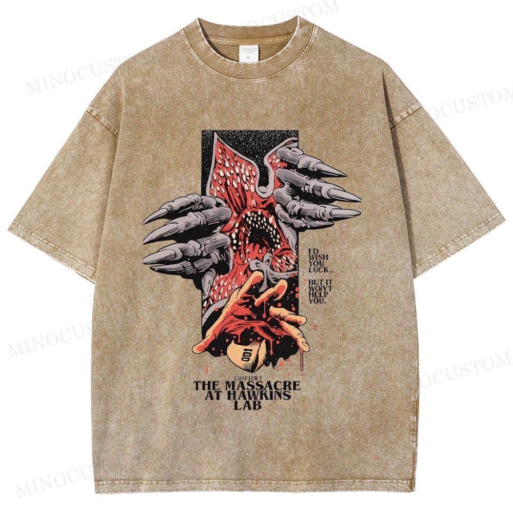 Stranger Things: The Massacre at Hawkins Lab Sci-Fi Horror Retro Art Graphic Washed T-Shirt