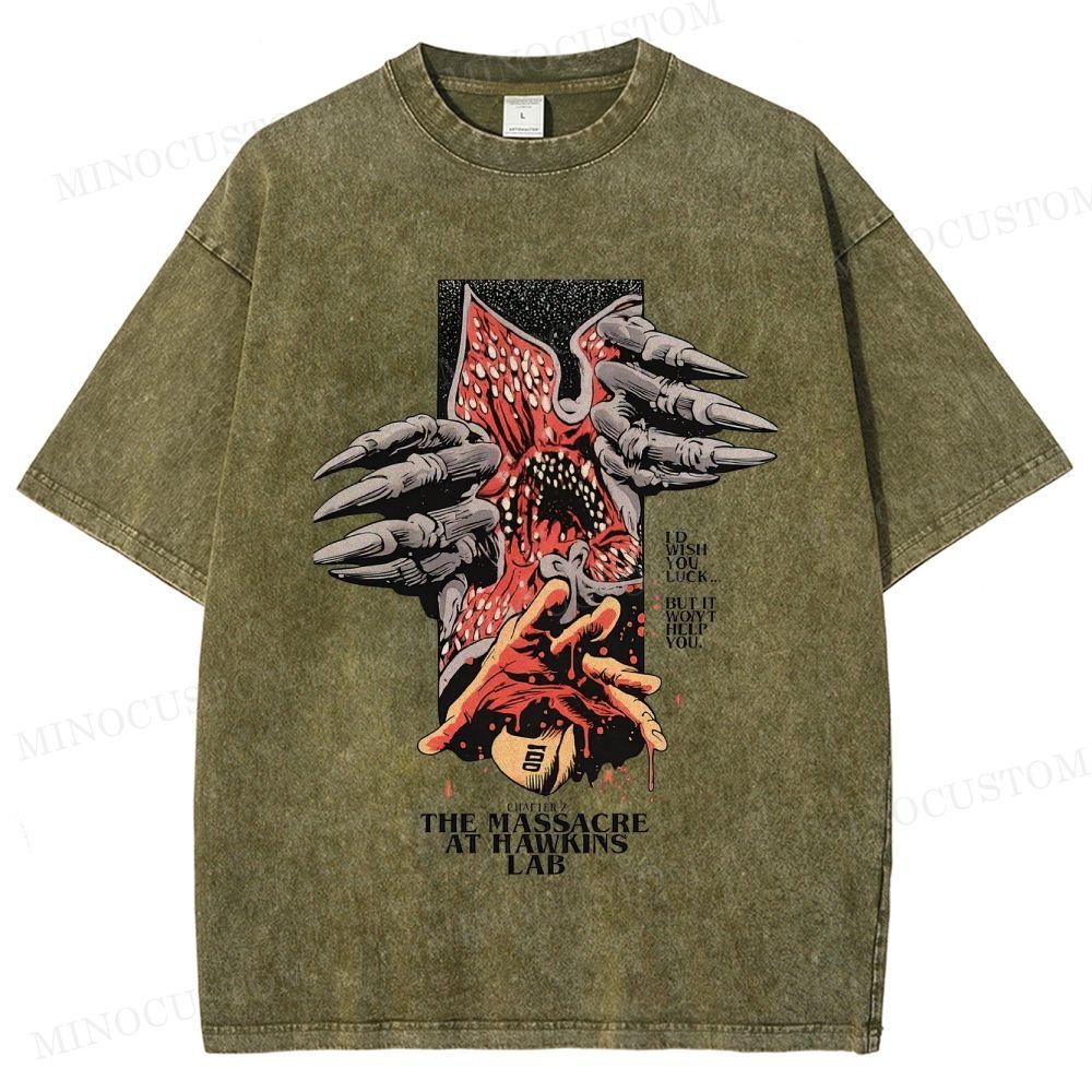 Stranger Things: The Massacre at Hawkins Lab Sci-Fi Horror Retro Art Graphic Washed T-Shirt