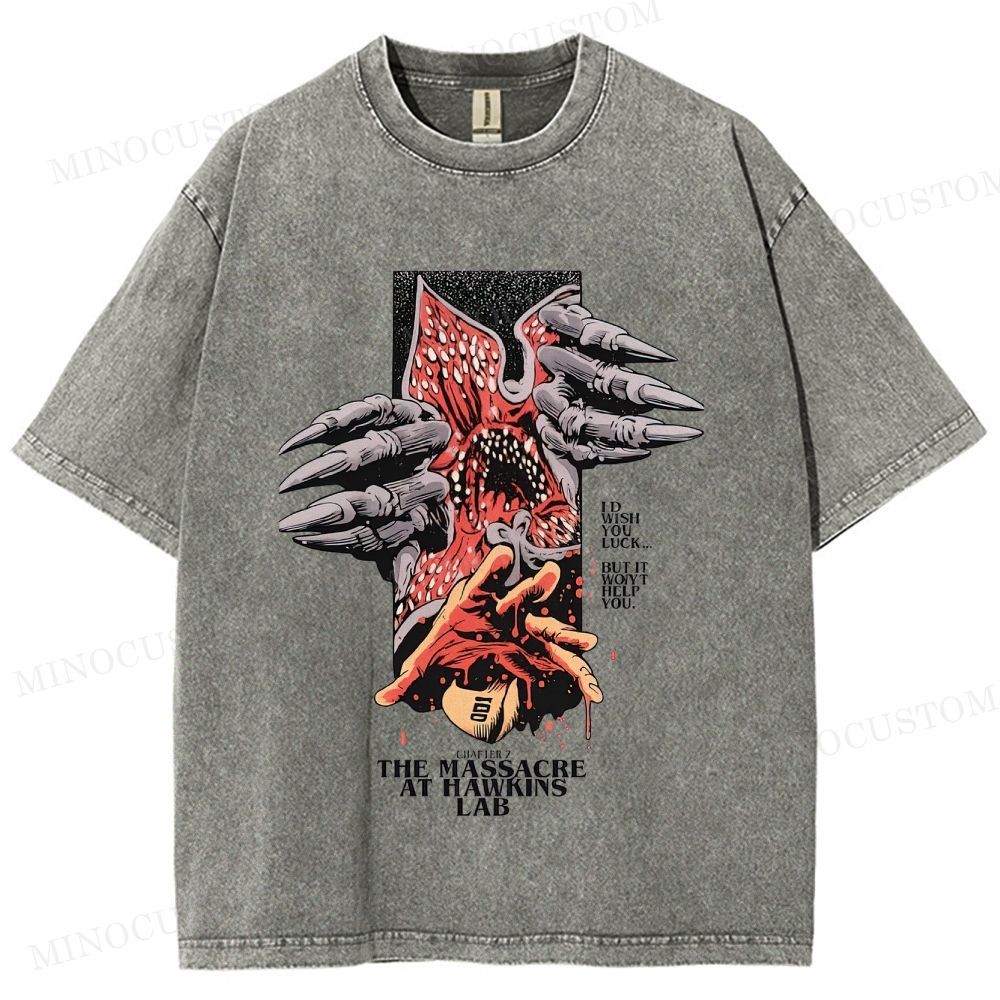 Stranger Things: The Massacre at Hawkins Lab Sci-Fi Horror Retro Art Graphic Washed T-Shirt