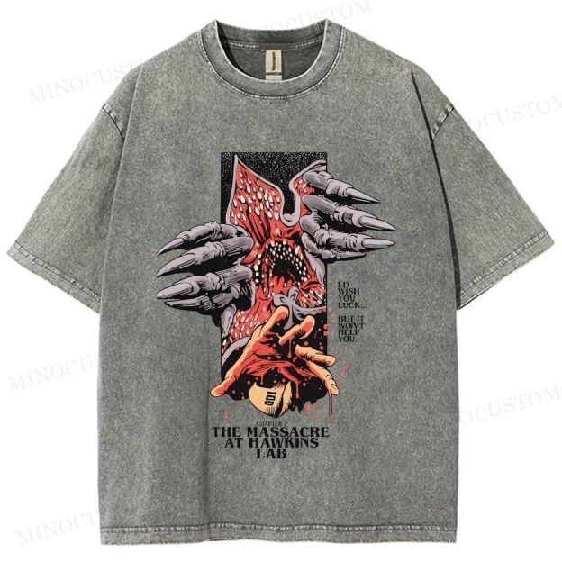 Stranger Things: The Massacre at Hawkins Lab Sci-Fi Horror Retro Art Graphic Washed T-Shirt