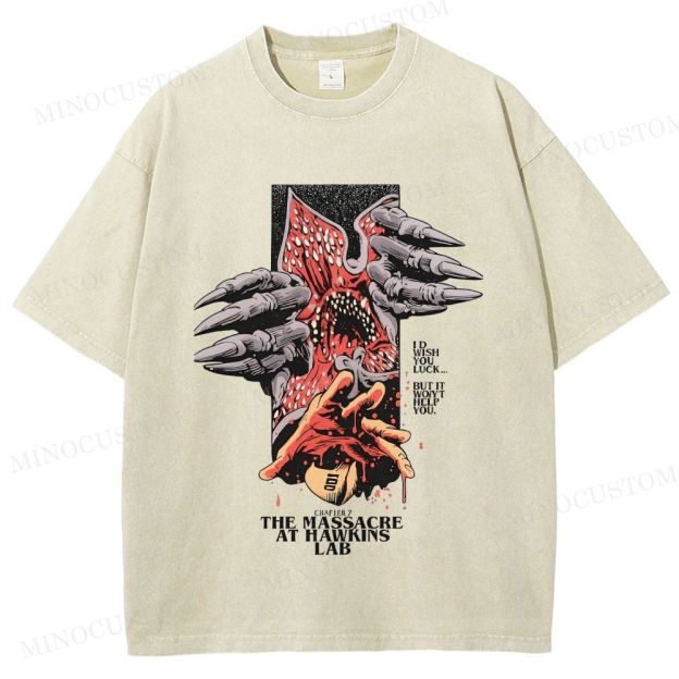 Stranger Things: The Massacre at Hawkins Lab Sci-Fi Horror Retro Art Graphic Washed T-Shirt