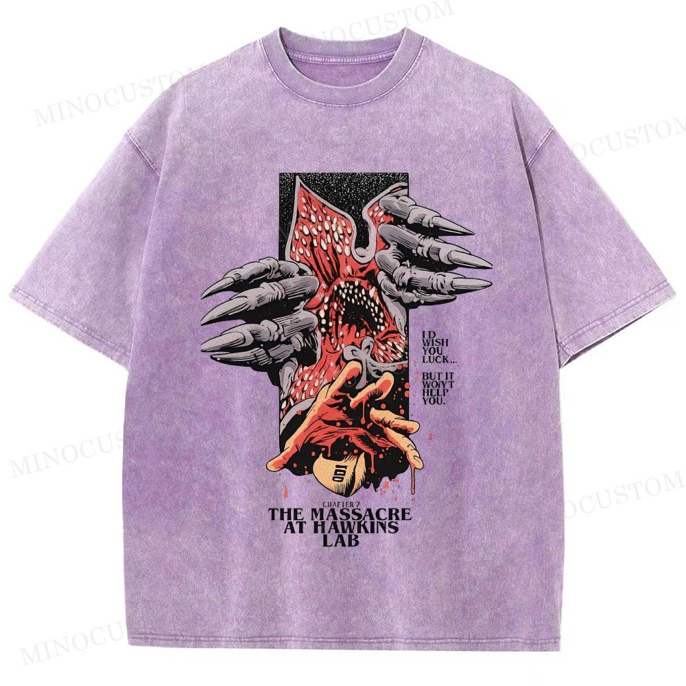 Stranger Things: The Massacre at Hawkins Lab Sci-Fi Horror Retro Art Graphic Washed T-Shirt
