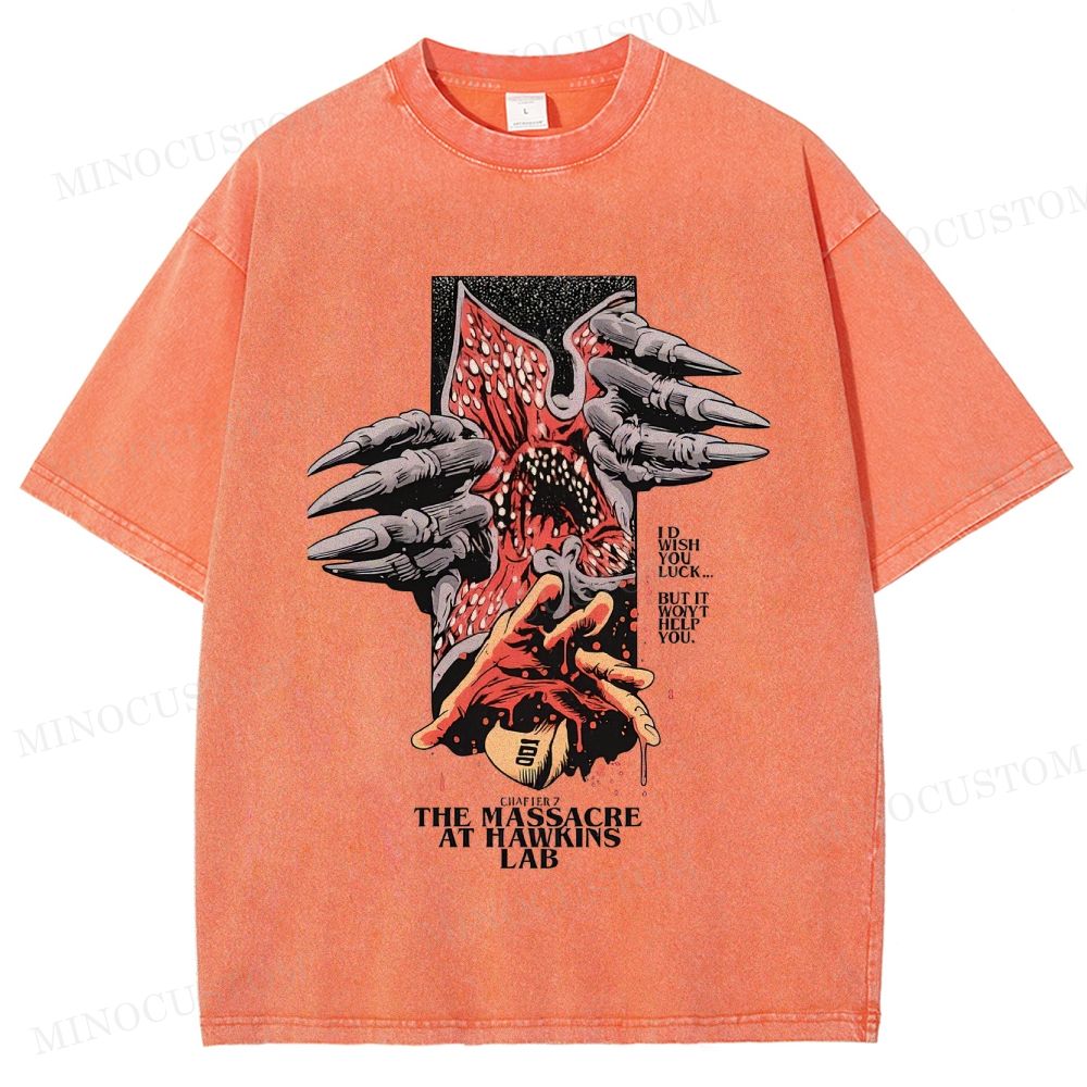 Stranger Things: The Massacre at Hawkins Lab Sci-Fi Horror Retro Art Graphic Washed T-Shirt