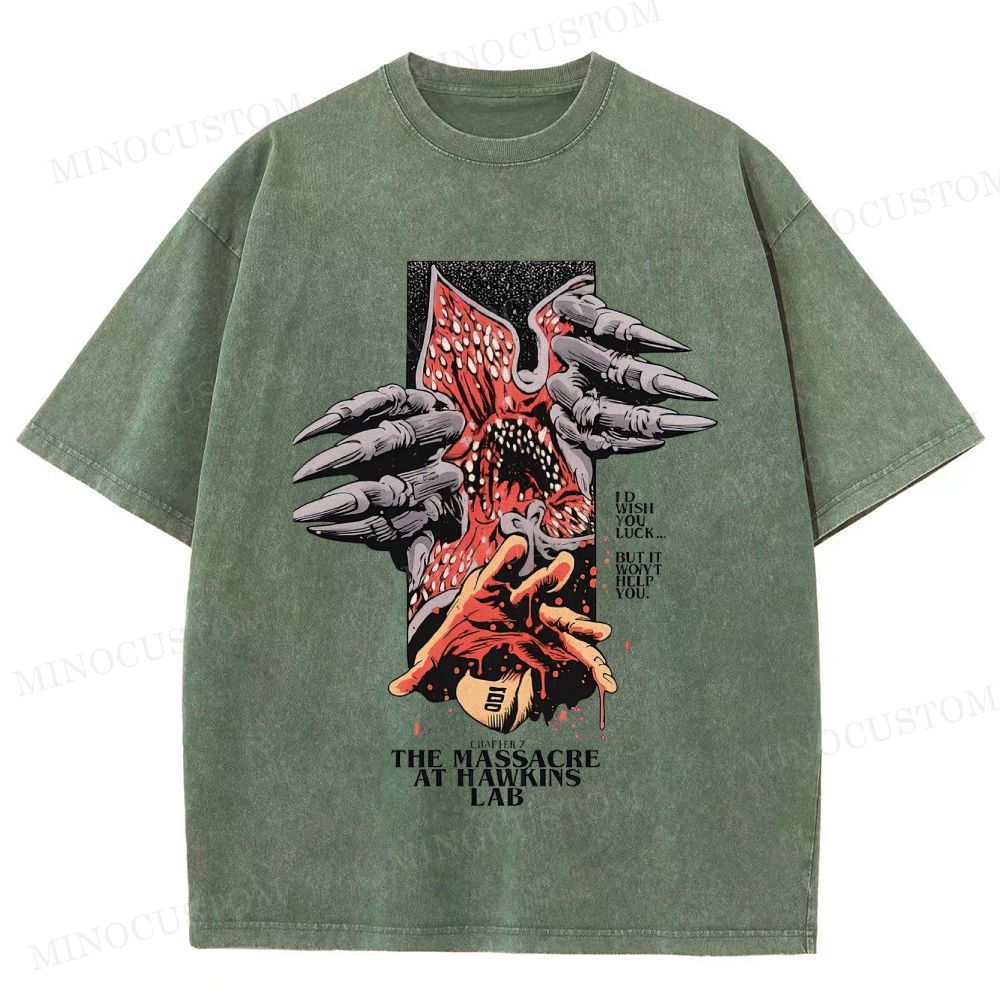 Stranger Things: The Massacre at Hawkins Lab Sci-Fi Horror Retro Art Graphic Washed T-Shirt