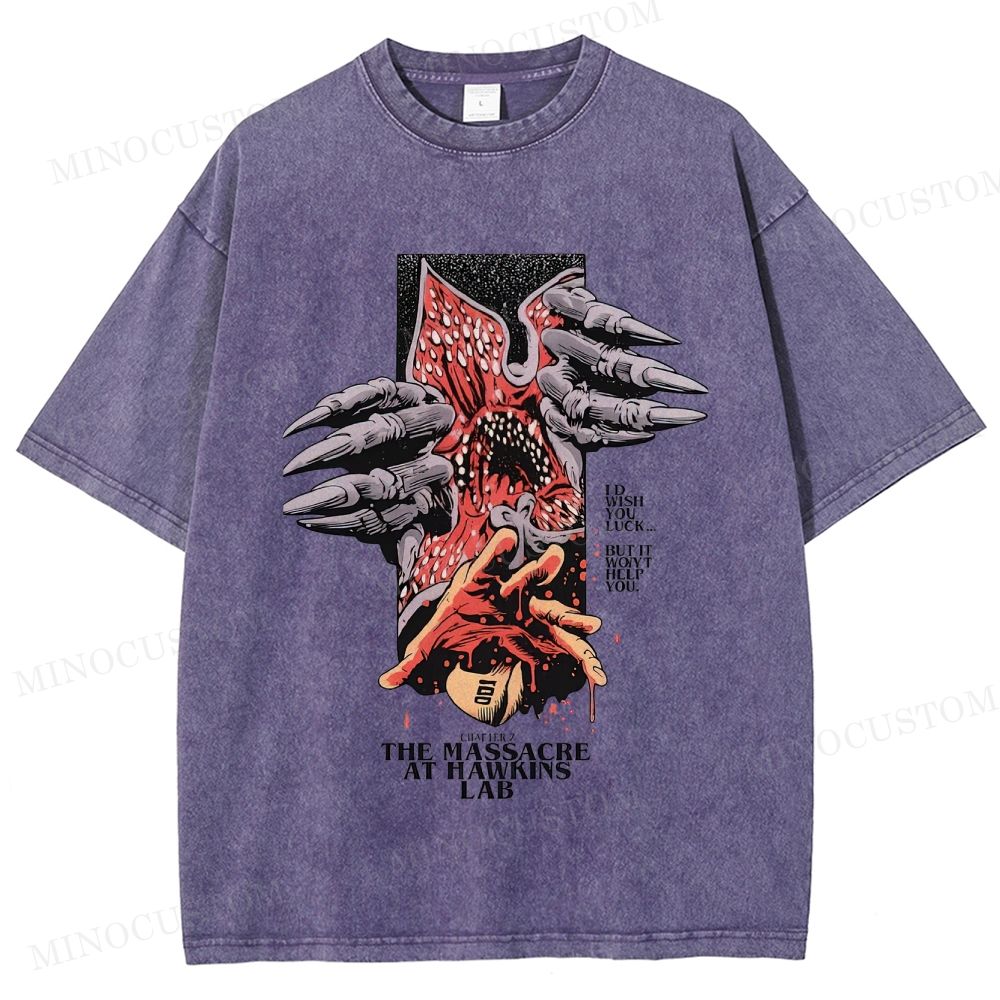 Stranger Things: The Massacre at Hawkins Lab Sci-Fi Horror Retro Art Graphic Washed T-Shirt
